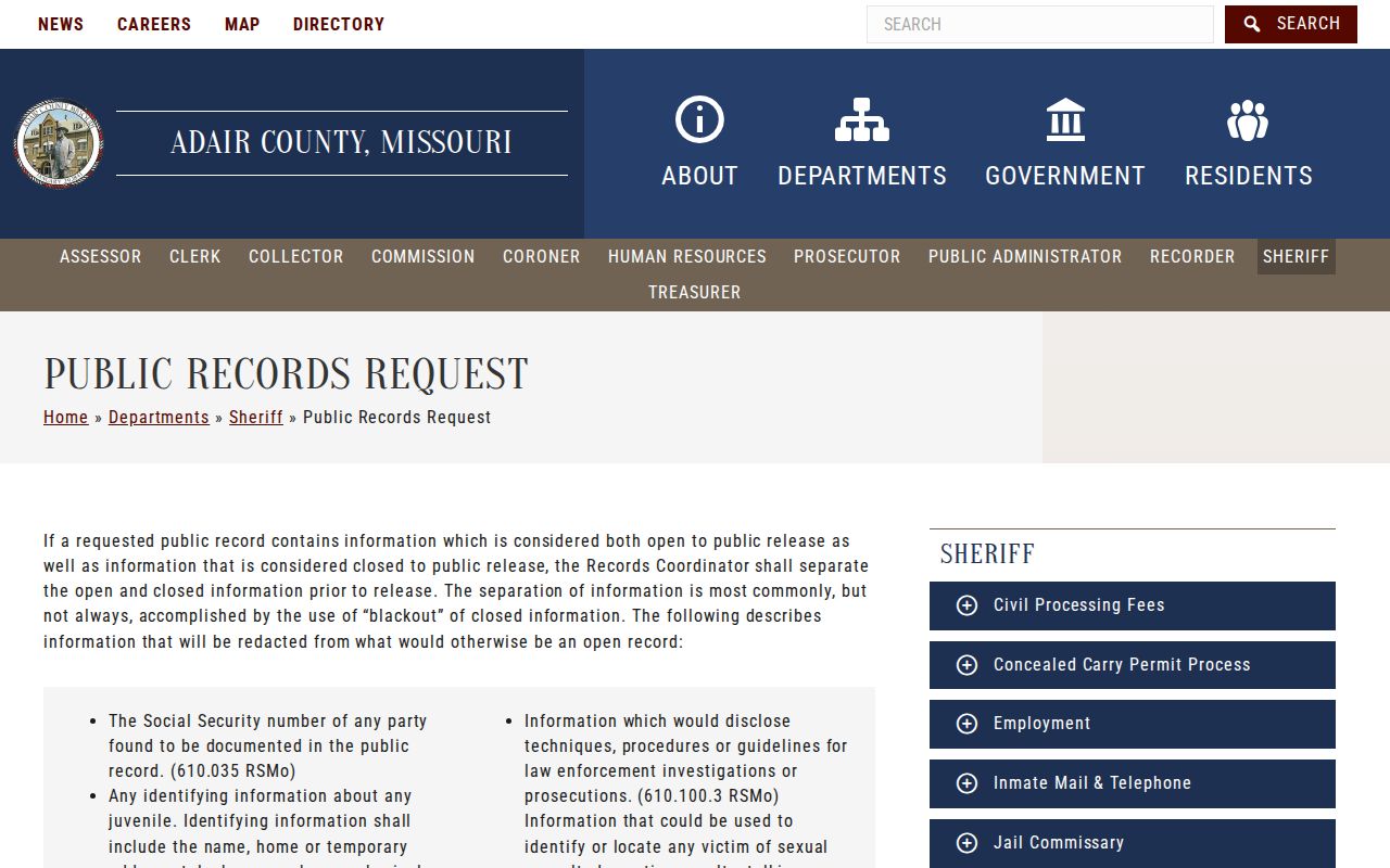 Adair County arrest record public records request instructions