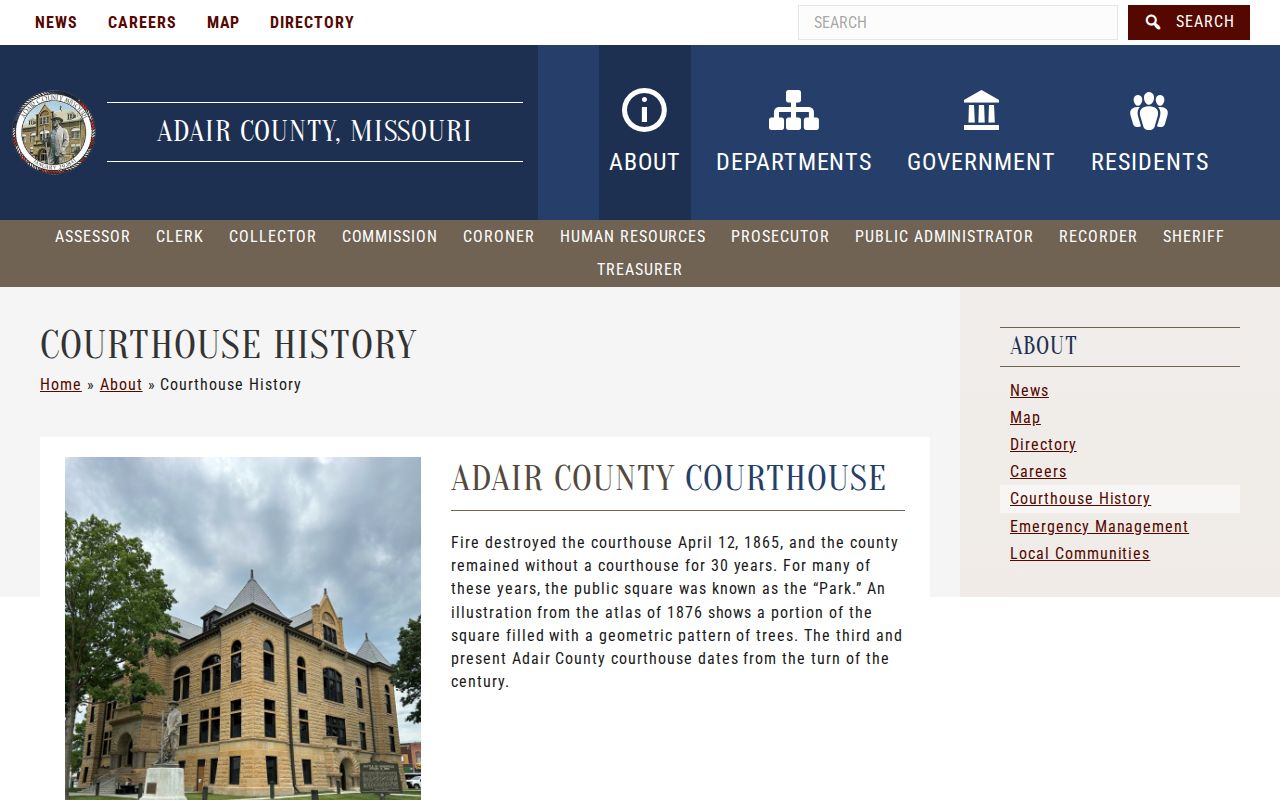 Historic Adair County courthouse where criminal case records are accessed