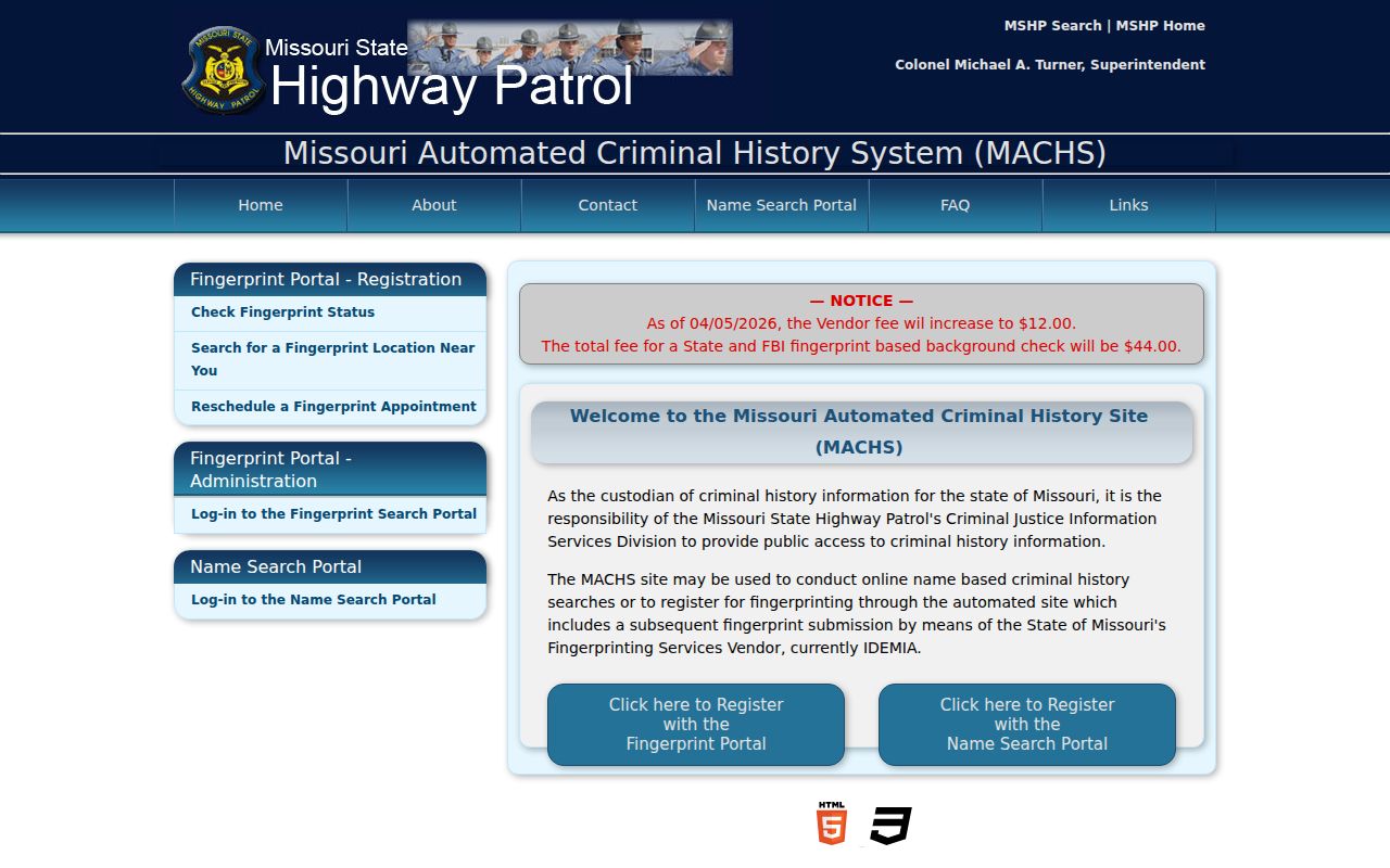 MACHS portal for official Adair County criminal history searches