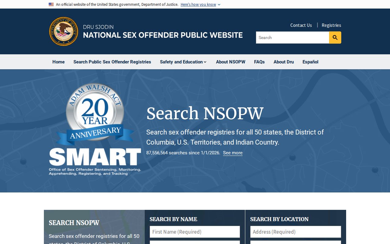 National DOJ registry search used with Adair County sex offender records