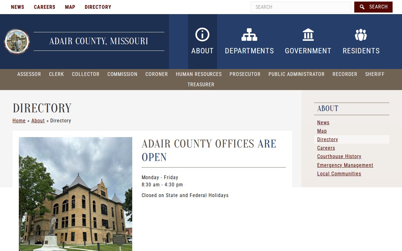 Adair County office directory for Adair-side Greentop criminal records