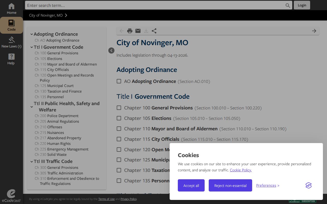 Novinger municipal code source for Novinger criminal records